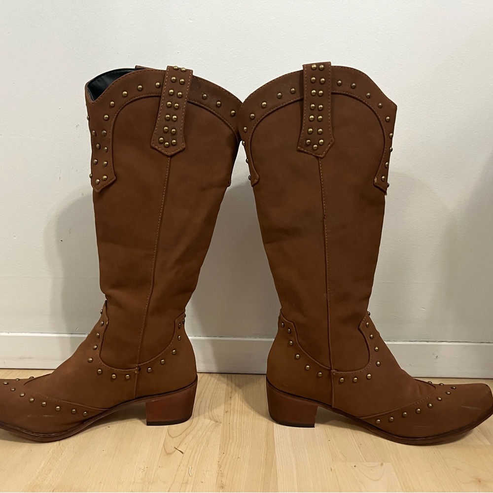 Studded Brown Knee-High Boots